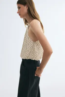 Top en mesh avec base à effet boule - Beige clair/pois — photo 3
