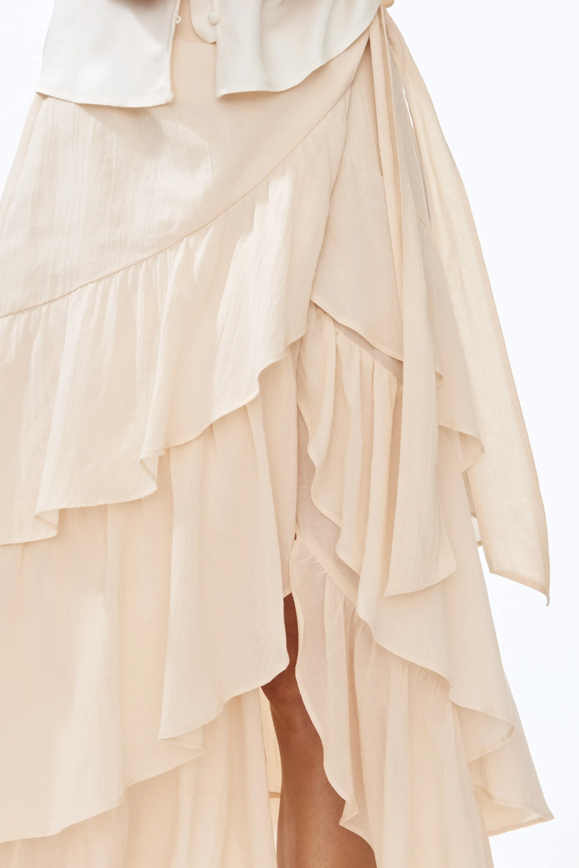 Jupe portefeuille à étages - Beige clair