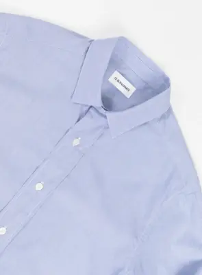 Shirt with Collar Tab in White Poplin with Blue Fine Stripes — photo 3