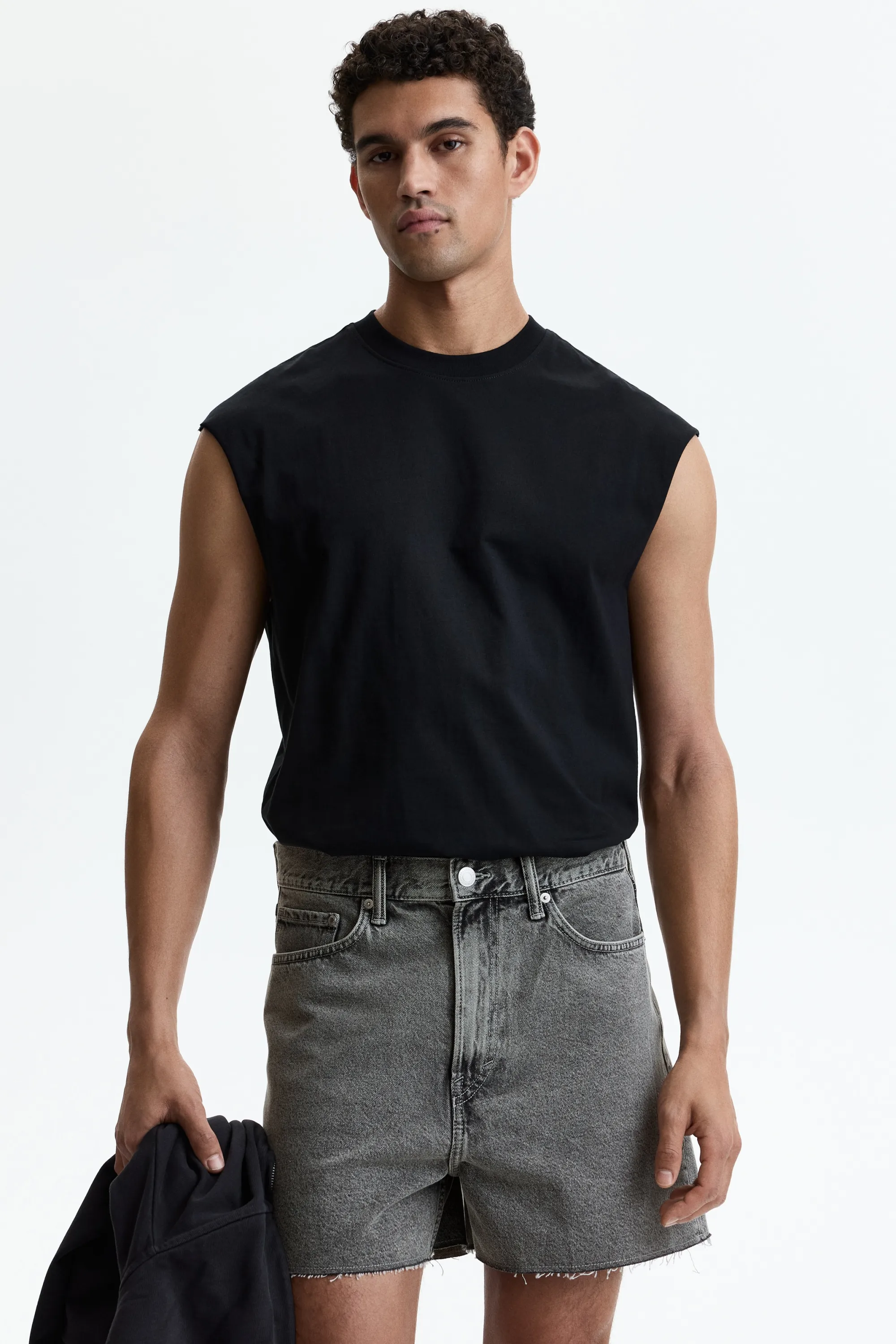 Short baggy court en denim - Gris denim