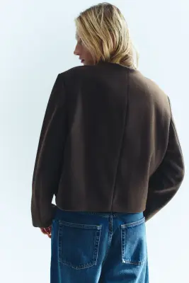 Scarf-collar twill jacket - Marron foncé — photo 4