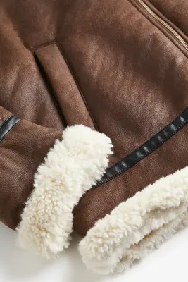 Veste oversize doublée de tissu Teddy bear - Marron — photo 2