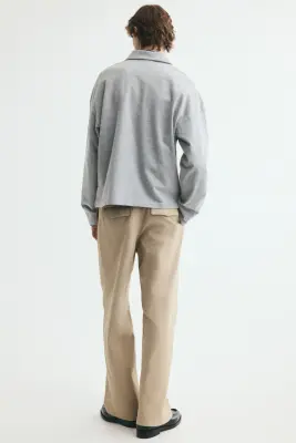 Polo à manches longues Oversized Fit - Gris clair chiné — photo 3