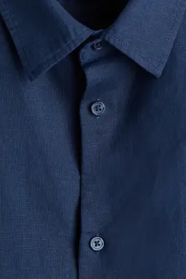 Chemise Relaxed Fit en lin mélangé - Bleu foncé — photo 4