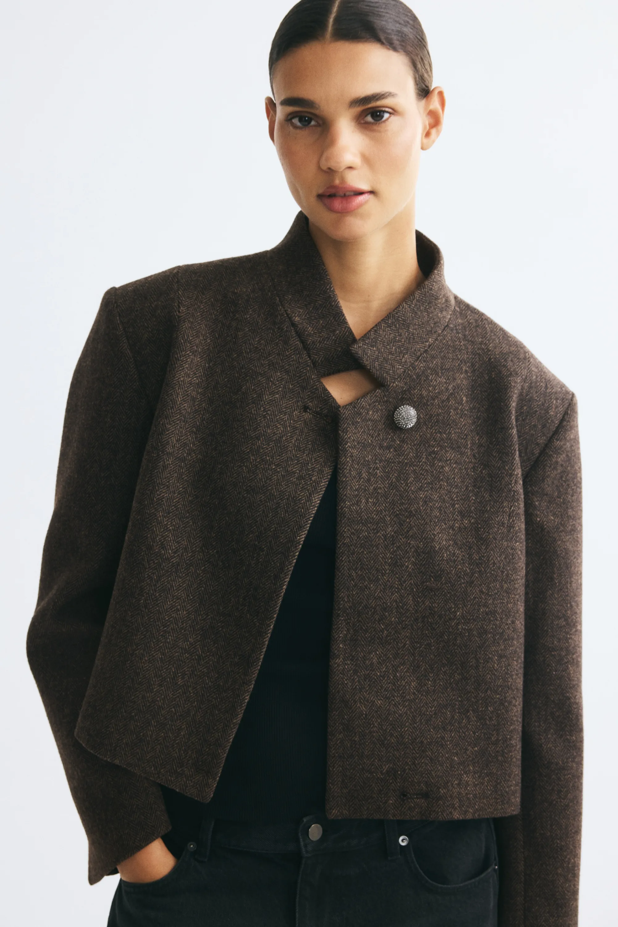 Blazer en tweed de laine mélangée - Taupe foncé