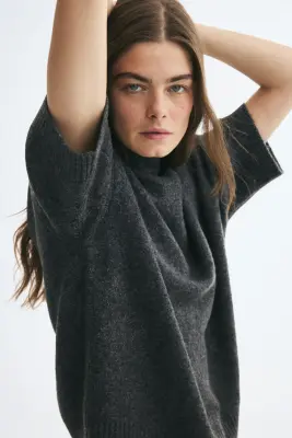 Pull oversize avec col cheminée - Gris foncé chiné — photo 4