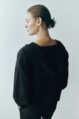 Veste à capuche zippée en viscose mélangée - Noir — photo 2