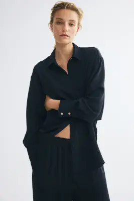 Chemise oversize - Bleu marine — photo 2