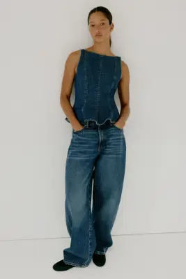 Top péplum en denim - Bleu denim foncé — photo 2