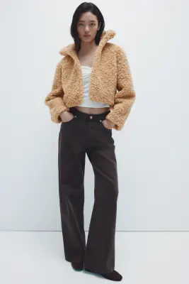 Veste courte en tissu Teddy bear - Beige foncé — photo 1