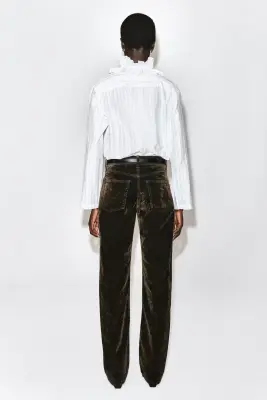 BLOUSE EN COTON CRÊPÉ À COL VOLANTÉ - BLANC / RAYURES — photo 4
