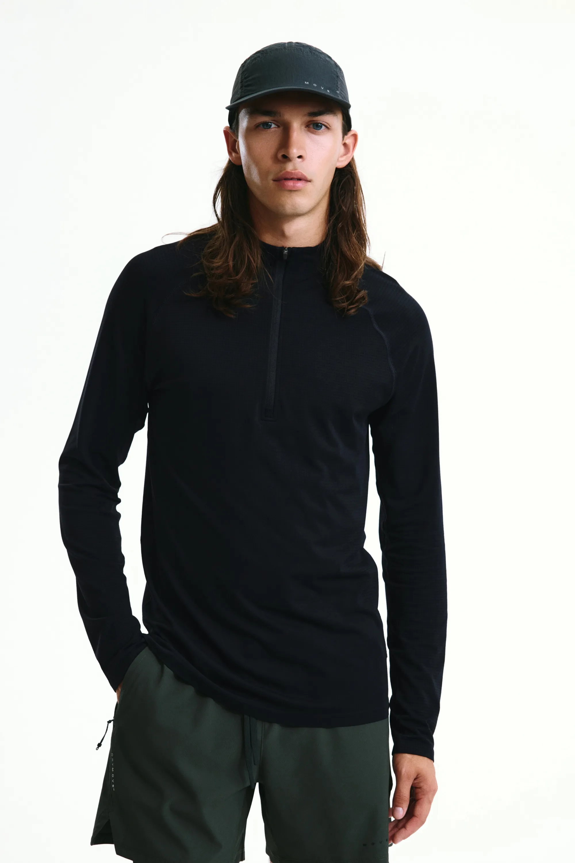 T-shirt de sport à col zippé Muscle Fit DryMove™ - Noir