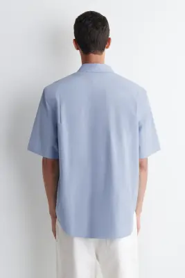 CHEMISE À MANCHES COURTES DÉCONTRACTÉE EN COTON - BLEU CIEL — photo 4