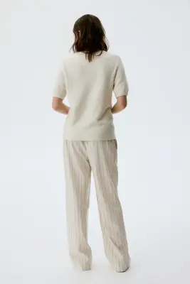 MAMA Pantalon large avec plis Before & After - Crème/rayé — photo 2