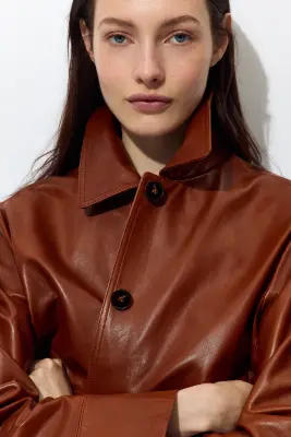Veste en cuir - Marron — photo 3