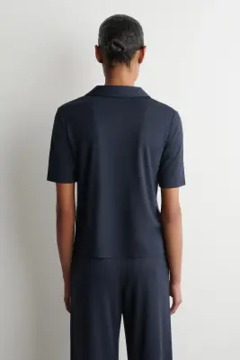 CHEMISE EN JERSEY DE MODAL - BLEU MARINE — photo 4