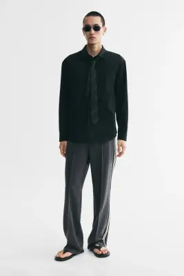Pantalon Relaxed Fit - Gris foncé chiné/rayé — photo 1