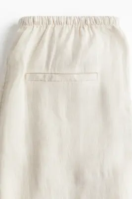 Pantalon en lin avec cordon de serrage - Beige clair — photo 1