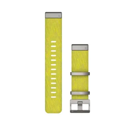 Bracelet de montre Garmin MARQ QuickFit 22mm tri-tons en nylon tissé façon Jacquard jaune/vert avec boucle argent 010-12738-23