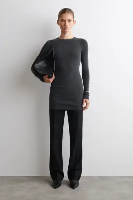 ROBE COURTE SANS COUTURE EN LAINE MÉRINOS - GRIS ANTHRACITE CHINÉ — photo 2