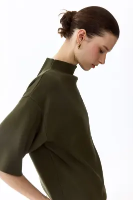 Top en maille avec col cheminée - Vert foncé — photo 3