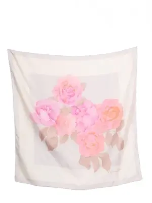 Foulard en soie gris détail fleurs rose Prix boutique 390€ Taille 76 x 76 — photo 1