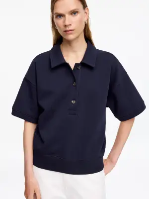 Sweat polo en tissu éponge - Bleu marine — photo 3