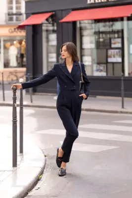 Everett Wool Jumpsuit - Navy — photo 3