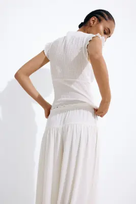 Top smocké avec dentelle - Crème — photo 3