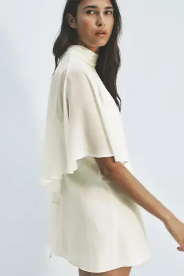Robe avec cape superposée - Jaune clair — photo 2