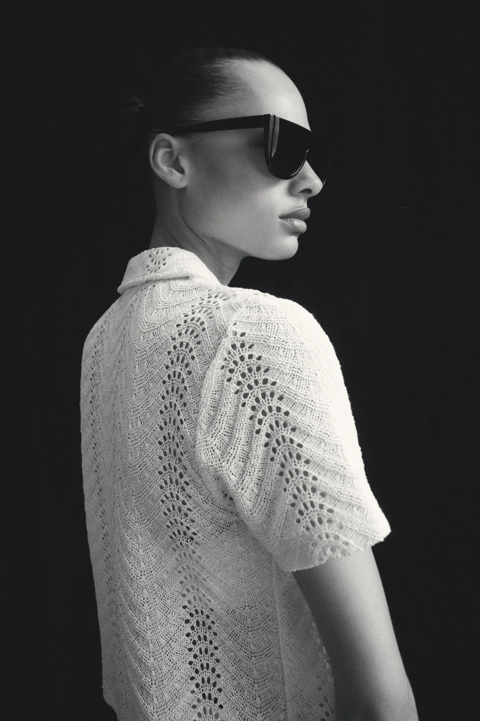 Chemise façon crochet avec manches courtes - Crème