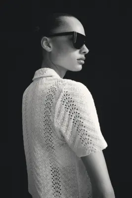 Chemise façon crochet avec manches courtes - Crème — photo 1