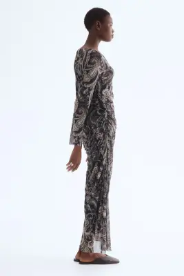 Robe en mesh à effet drapé - Marron foncé/motif cachemire — photo 2