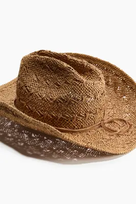 Chapeau de cow-boy en paille - Beige — photo 1