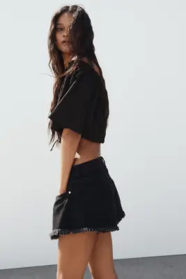 Top épaules nues à effet froissé - Noir — photo 3