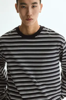 T-shirt boxy Relaxed Fit en coton - Marron foncé/rayé — photo 2
