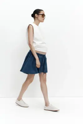 MAMA Jupe-short évasée en coton mélangé - Bleu denim — photo 2