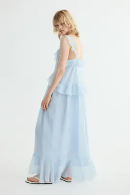 Robe volantée avec détail à nouer - Bleu clair — photo 3