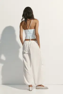 Pantalon en coton avec jambes ballon - Ivoire — photo 3