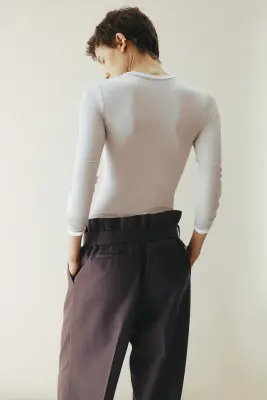 Pantalon en laine mélangée avec ceinture - Violet ancien — photo 3