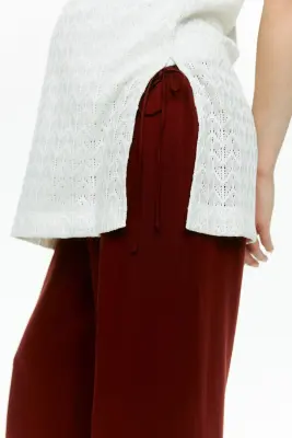 MAMA Pantalon à cordon en lin mélangé - Rouge foncé — photo 2