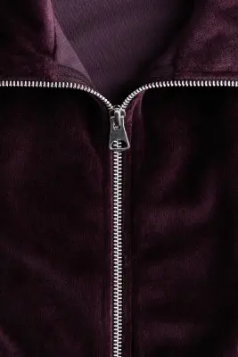 Sweat zippé en velours maille - Violet foncé — photo 5