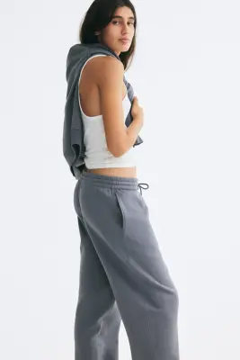 Pantalon en molleton de coton mélangé - Gris foncé — photo 2