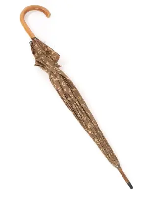 Parapluie ou ombrelle en coton imprimé monogram marron et beige — photo 3