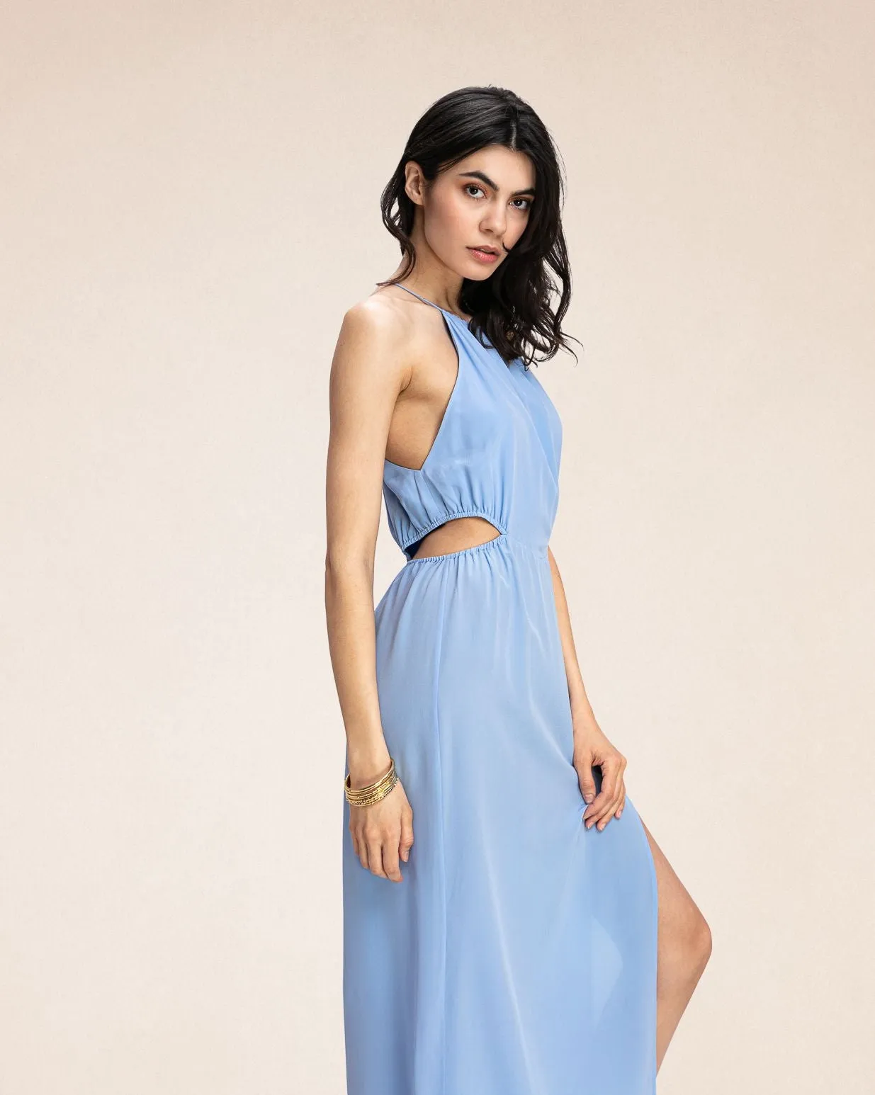 Robe longue en soie Milano Ice blue – Karma Koma