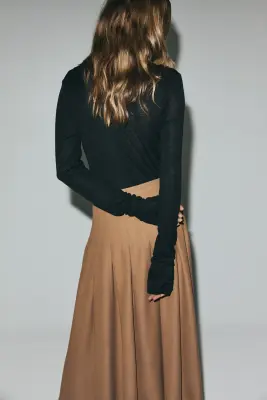 Jupe midi plissée - Beige foncé — photo 2