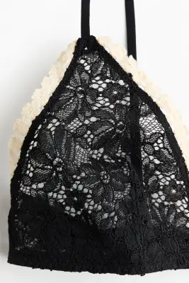 Soutien-gorge souple en dentelle - Noir/crème — photo 3