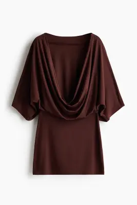 Robe à manches cape avec dos dégagé - Marron foncé — photo 5