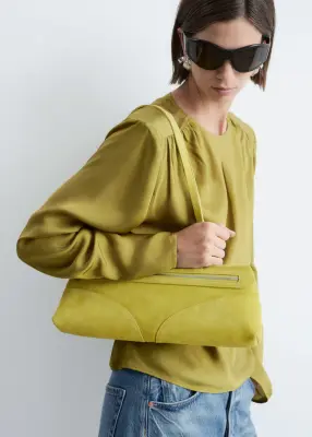Blouse froncée avec ceinture à nouer - Vert olive — photo 4