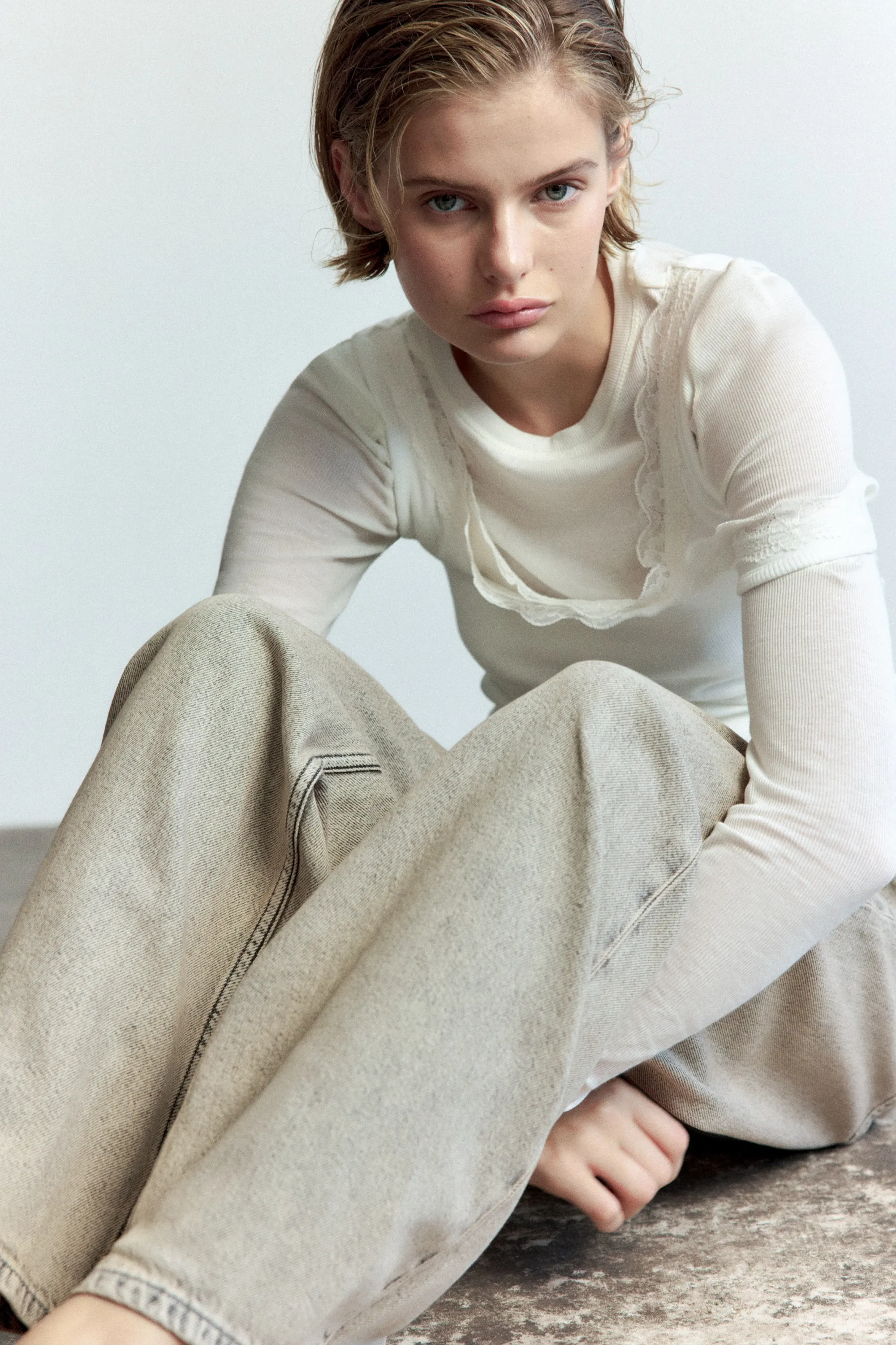 Baggy Regular Waist Jeans - Beige ancien